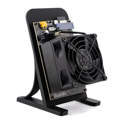 Bitaxe 702 open source Bitcoin miner with six BM1368 chips on a stand