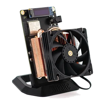 Bitaxe Copperzilla Bitcoin miner with solid copper heatsink and fan