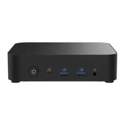 LiquidBox V5 Bitcoin full node, front view with power button and USB ports
