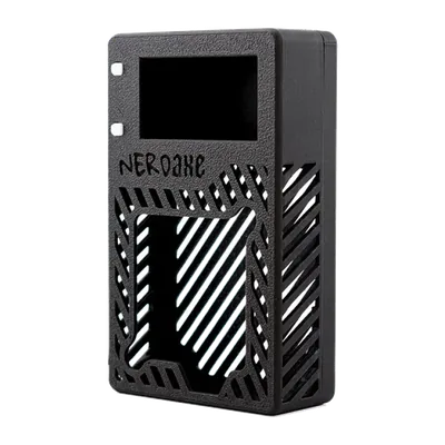 NerdAxe Case front view: display window, NerdAxe lettering and slotted air vents