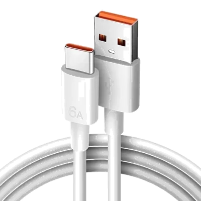 White NerdMiner power cable with USB-A and USB-C plugs, coiled