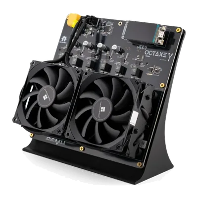 NerdOctaxe open-source Bitcoin miner, front view from the right