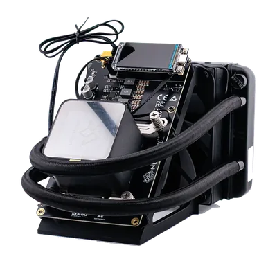 NerdQAxe++ Hydro Bitcoin miner with water cooling loop and radiator