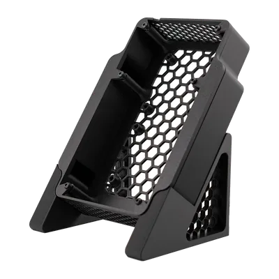 NerdQAxe Performance Case with honeycomb panel, seen from the front