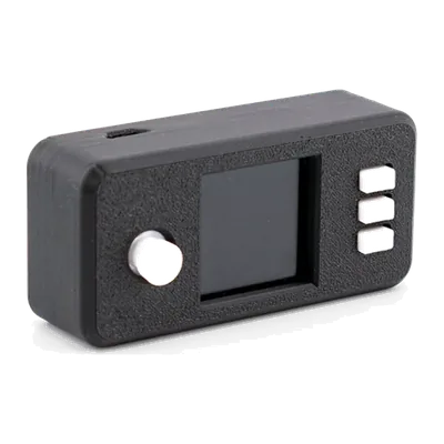 SeedSigner air-gapped Bitcoin signing device in a black case with screen, joystick and three buttons