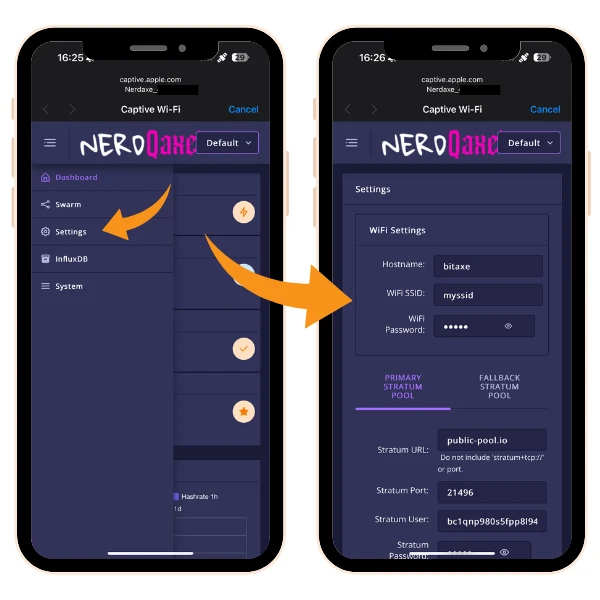 NerdQAxe Setup Guide, Einstellungen