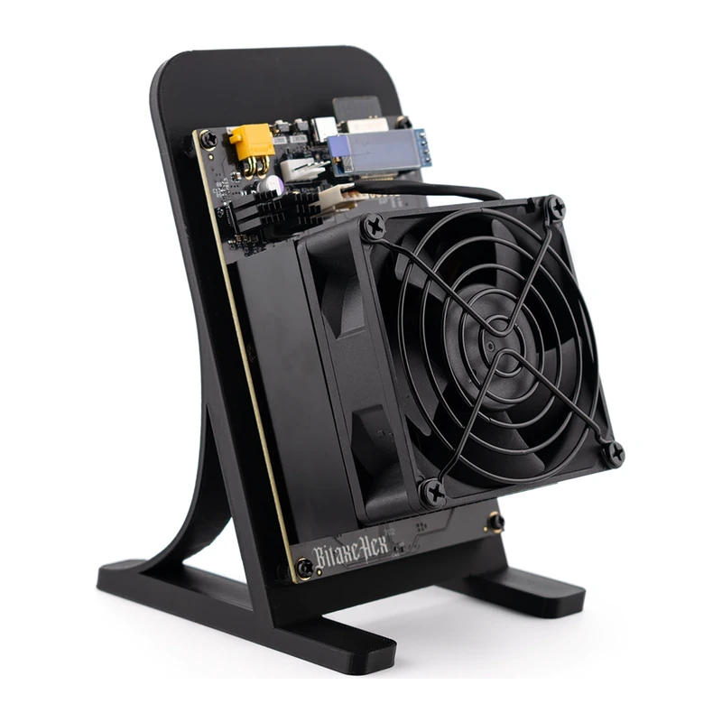 Bitaxe 702 open source Bitcoin miner with six BM1368 chips on a stand