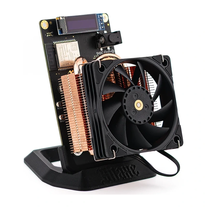 Bitaxe Copperzilla Bitcoin miner with solid copper heatsink and fan