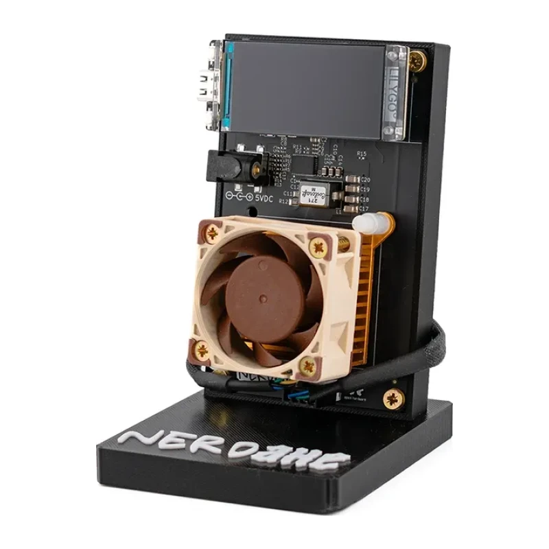 NerdAxe Gamma with the Noctua fan on its stand